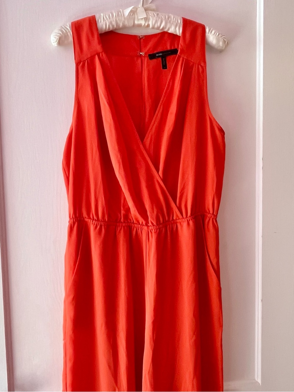 BCBGMaxAzria Bright Burnt Orange Sleeveless Jumpsuit Wrap-Top Wide Leg Romper